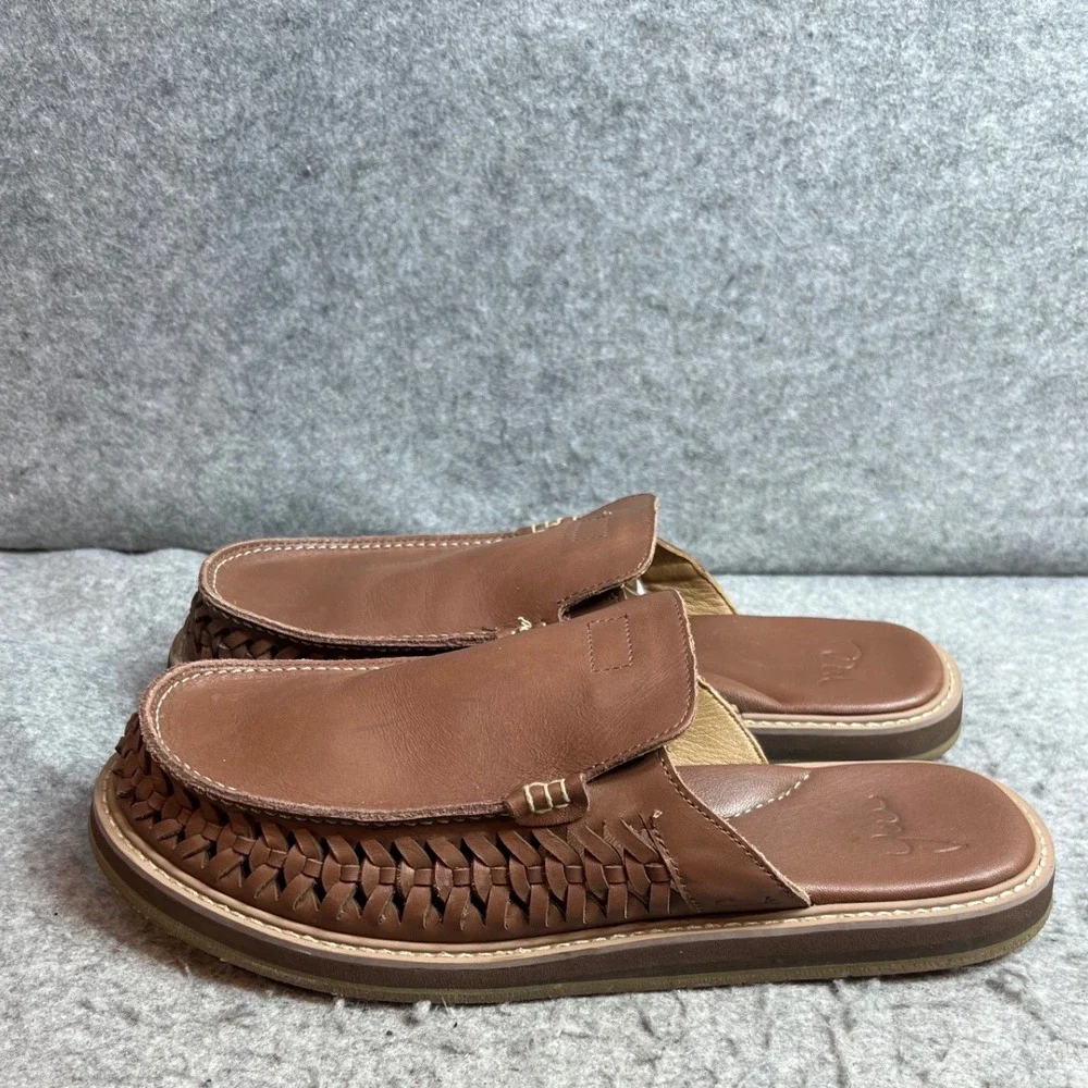 Sanuk You Me Mens Brown Leather Woven Huarache Mules Slip On Shoes Size 13
